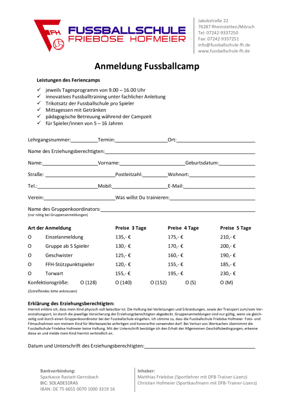 Anmeldung Feriencamp